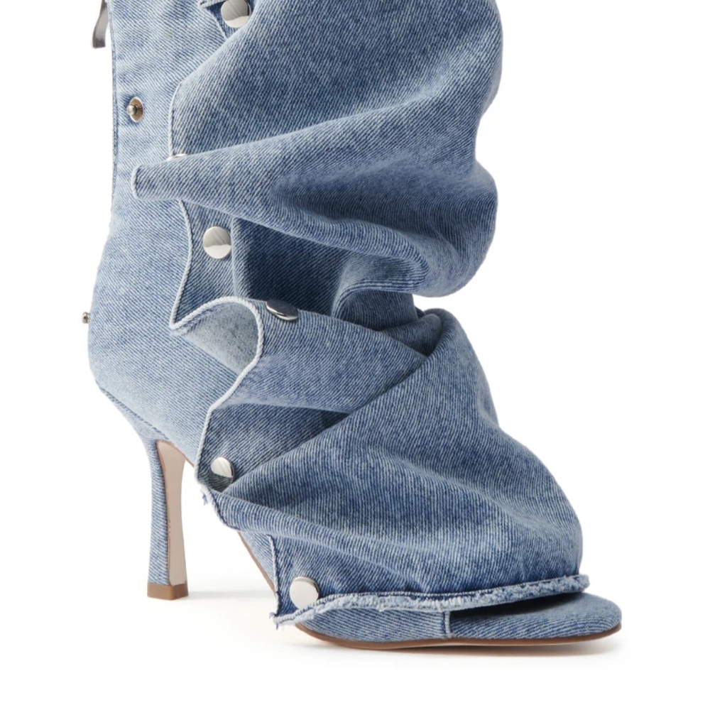 Azalea Wang Bird Song Denim Open-Toe Snap Bootie